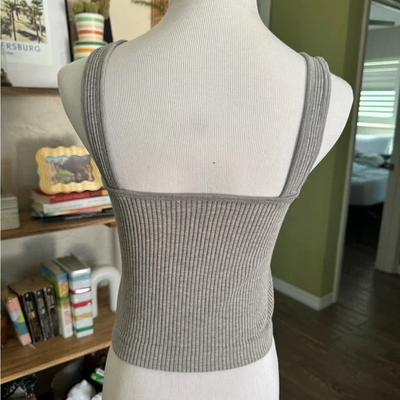 Free People Gray Ribbed Crop Tank Top - Picture 3 of 5